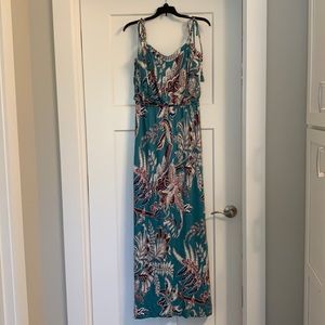 LOFT teal with burgundy pattern maxi dress
